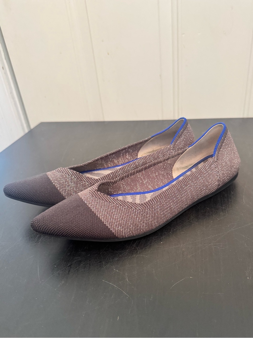 Retired Rothy's The Point Twilight Metallic Captoe Silver Black 10 Pointed Flats